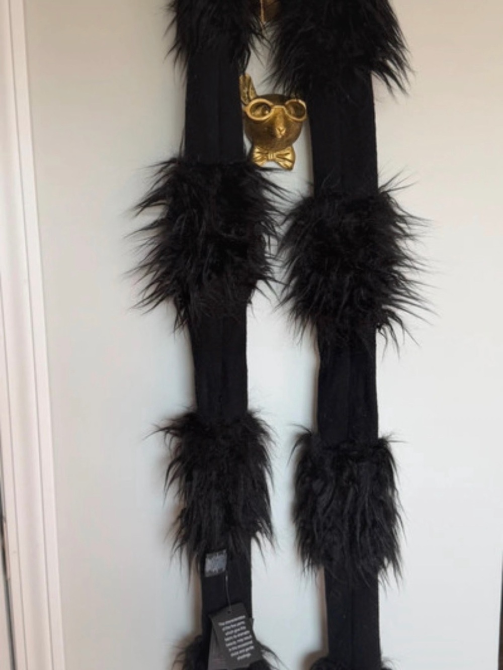 Anna Sui Black Faux Fur Trim Scarf
